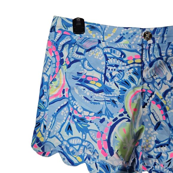 Lilly Pulitzer Womens Buttercup Stretch Short 2 Blue Floral Scallop Hem Low Rise - Picture 9 of 14